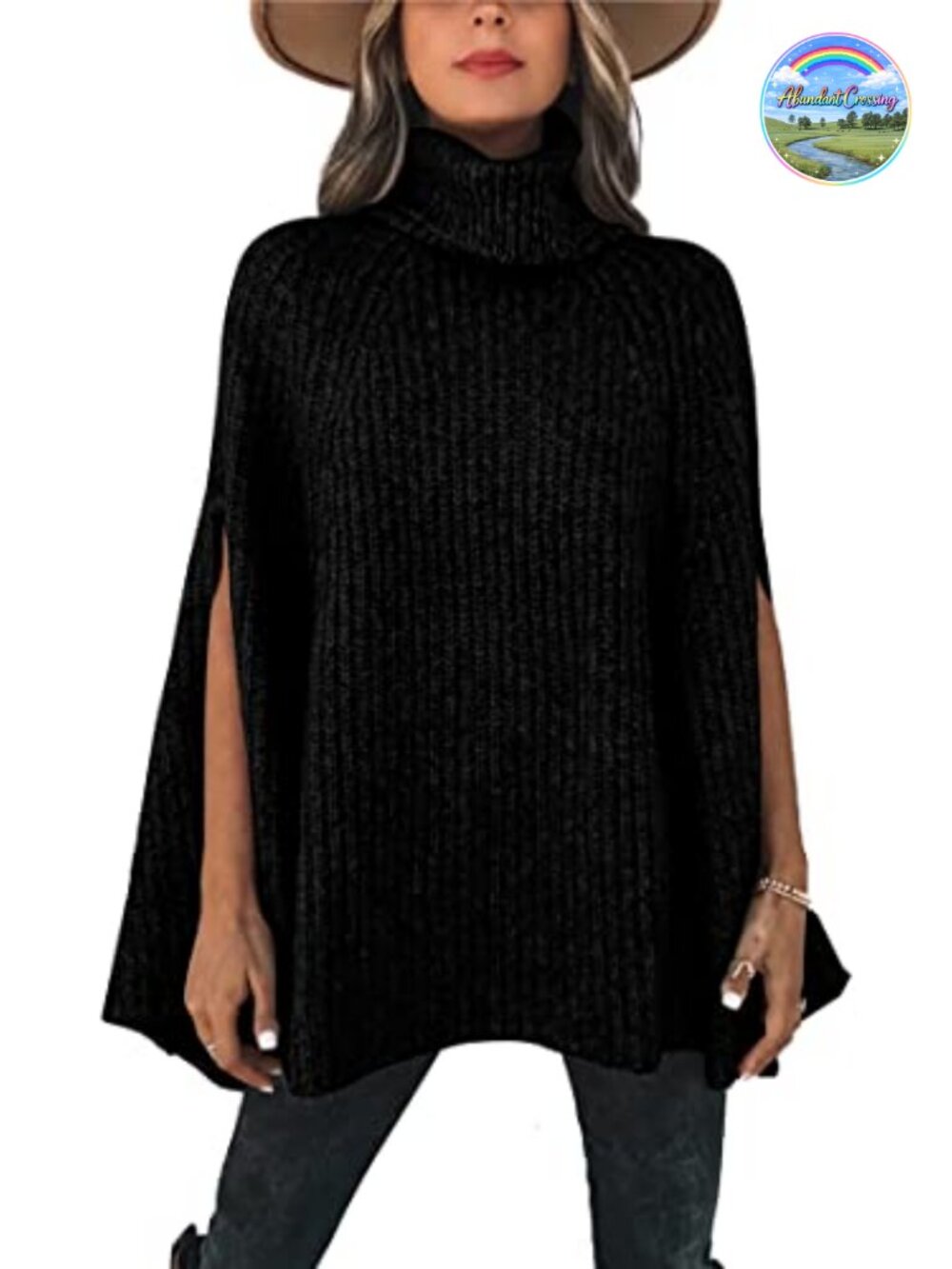 Chunky Knit Turtleneck Poncho Sweater Women Oversized Cape Pullover Winter
